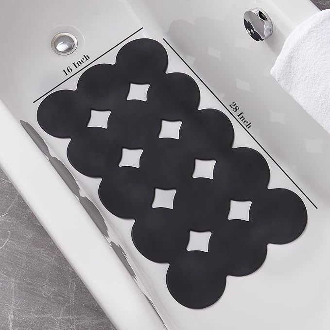 Webos Patented Non Slip Bathtub Mat Shower Mat Bath Mat Tub Mats with Strong Suction Cups Soft Natural Rubber Bath Mat for Inside The tub (Circle-Black, 28x16 inch)
