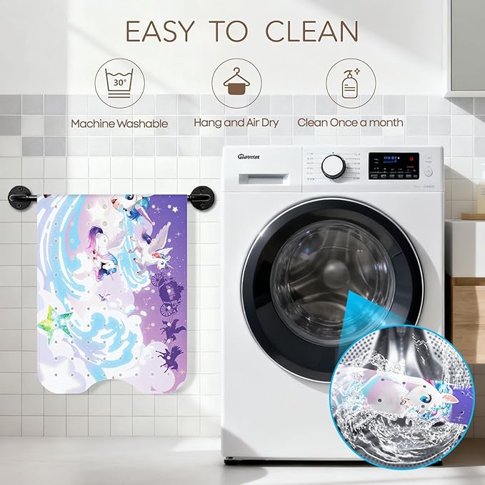 Omedecal Baby Bath Mat for Tub, Non Slip Kids Bath Shower Mat, 40 X 16 Inch Large Bathtub Mat with Drain Holes and Suction Cups for Toddlers, Machine Washable and Waterproof (Unicorn)