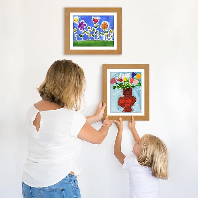Americanflat - 2 Pack - Kids Artwork Frame Changeable (Dark Oak) - Magnetic Door Holds 100 Art Pieces - 8.5x11 Letter Size Display with Mat or 10x12.5 Without Mat - My Mini Masterpiece