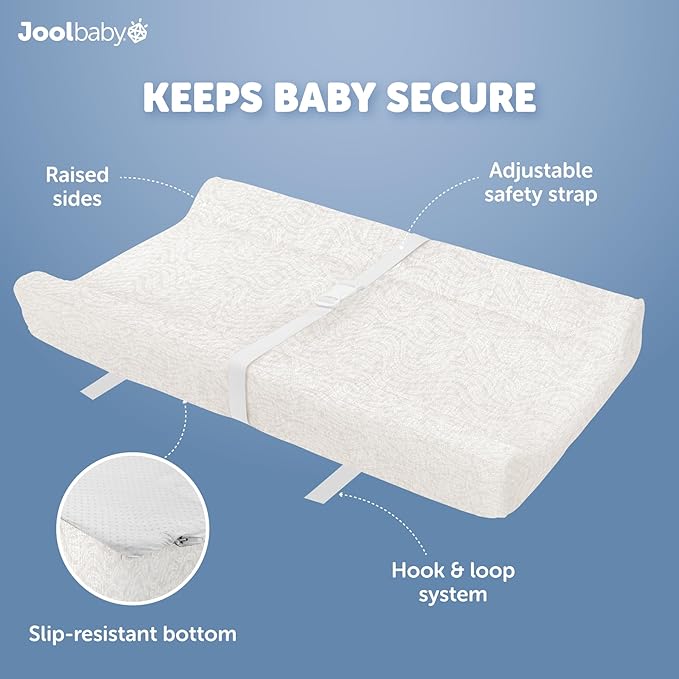 Jool Baby Serenity Soft Changing Pad + Washable Cover, Non-Slip - Fits Standard Changing Tables & Dressers (Wave Pattern, Off White)