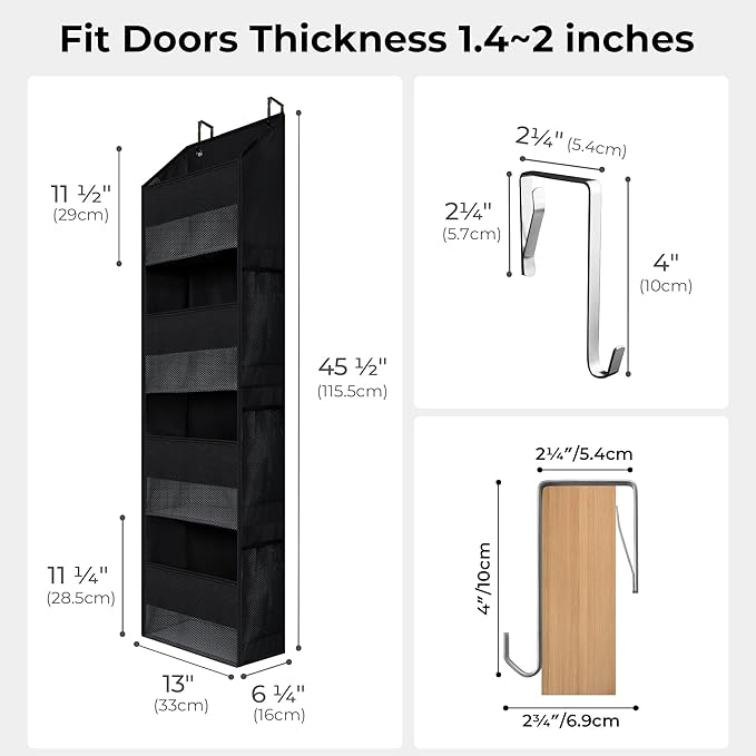 GRANNY SAYS Over The Door Organizer, 4-Shelf Waterproof Behind Door Storage with 6 Pockets and Clear Window, Anti Tilt 35lb Large Capacity Hanging Organizer for Baby Diapers, Toys Storage, Black