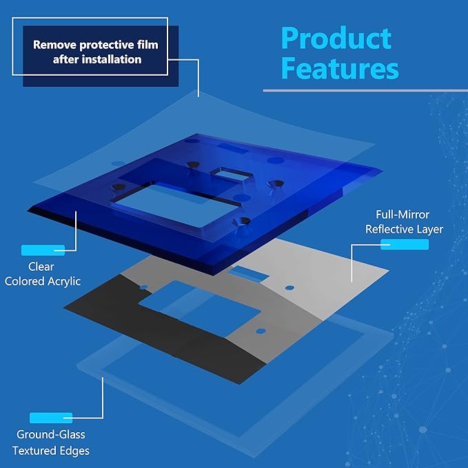 LIDER Reflective Acrylic Combination Wall Plate, Mirrored Double Switch Plate, Combo Toggle Switch and Decorator Outlet Cover, Acrylic Glass Oversized 2-Gang 5.25" x 5.25" LWP-1131O-ABL5P Blue 5 Pack