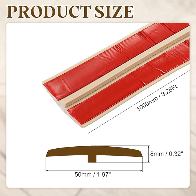 uxcell T-Molding Transition Strips, 3.28 ft x 1.97" (L x W) PVC Floor Flat Divider Strip Self Adhesive Vinyl Flooring Edging Trim for Joining Floor Gaps Doorways, Maple Wood Grain