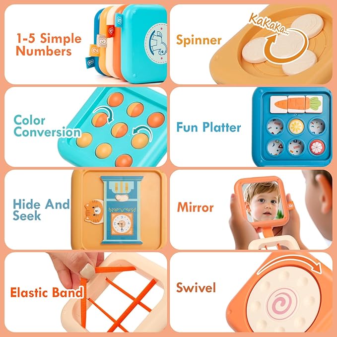 Montessori Busy Board for 1 Year Old, Toddlers Travel Toys for Ages 1–3, Sensory Activity Board for Airplane and Car, Baby Gifts for Boys Girls, Easter Basket & Stocking Stuffers