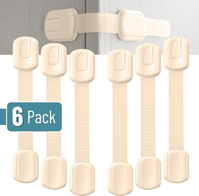 Bates- Child Safety Strap Locks, 6 Pack, Beige, Baby Cabinet Locks