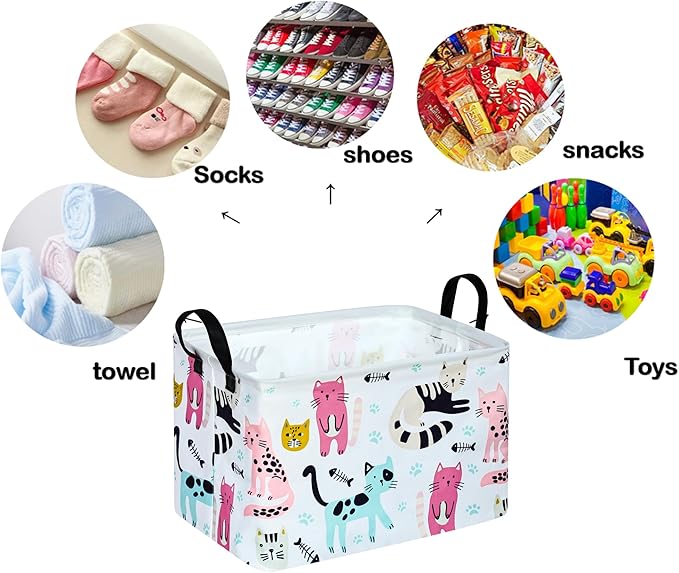 DUYIY Rectangle Gift Storage Basket Home Shelf Storage Basket Organizer Box Clothes Laundry Hamper Nursery Basket Laundry Basket with Handles (Cat)