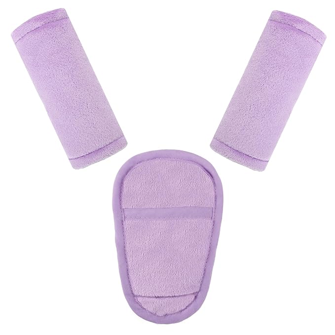 Car Seat Straps Pads for Baby Girls 3 Pieces,Super Soft Car Seat Strap Covers Kids,Man Fai Sky Infant Carseat Shoulder Pading, Hip Support for All Car Seats, Pushchair, Stroller(Purple)