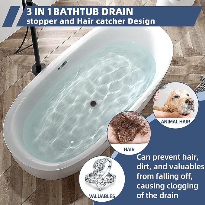 Drain Strainer Universal Tub Stopper Bathtub Drain, Drain Hair Catcher and Cover, Pop Up Tub Stopper Bathtub Drain Plug Cover Replaces Bath Tub Bathtub Drains (Black)