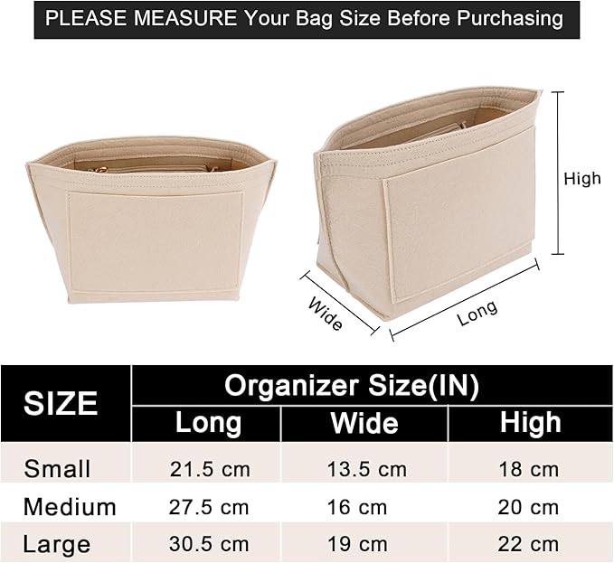 Felt Purse Organizer Insert for Longchamp Le Pliage M Handbag Insert (Medium Beige)