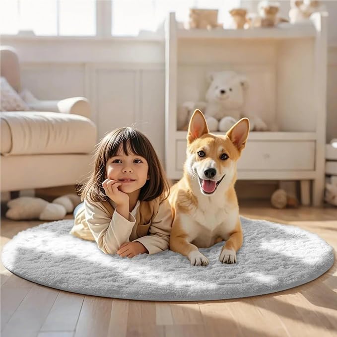 Ophanie Area Rugs for Bedroom Living Room,Color 4- White,Size 4',Shape Round