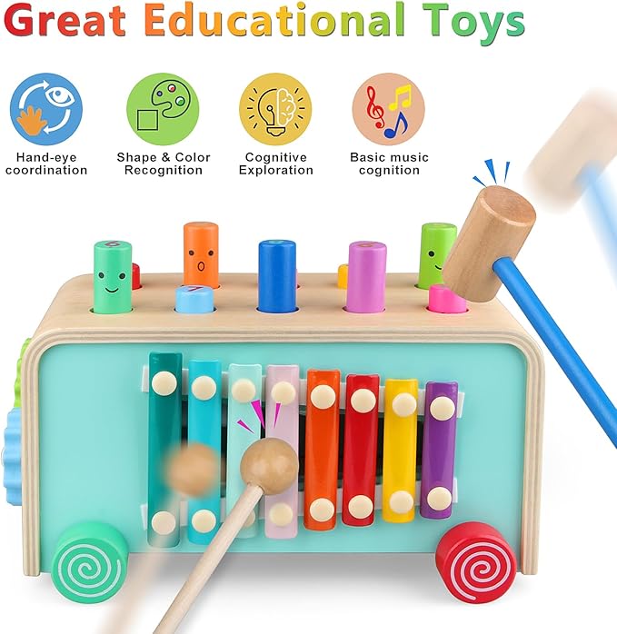 LAAVII Montessori Baby Hammer Pounding Toy for Toddlers Boys Girls 2 3 4 Years Old, Educational Learning Toy Xylophone Color Shape for Toddler 2-4 Halloween Christmas Birthday Gift Toy