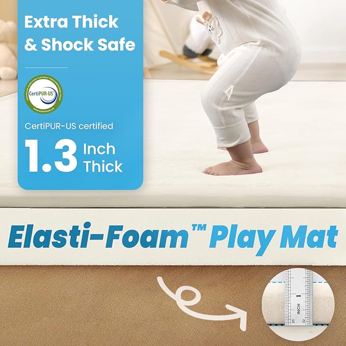 1.3" Thick Baby Play Mat for Floor, 79x118 Large Foam Tummy Time Mat, Padded Support Soft Plush Nursery Rug for Infant Kids Toddler Crawling Kick Activity (Ivory)