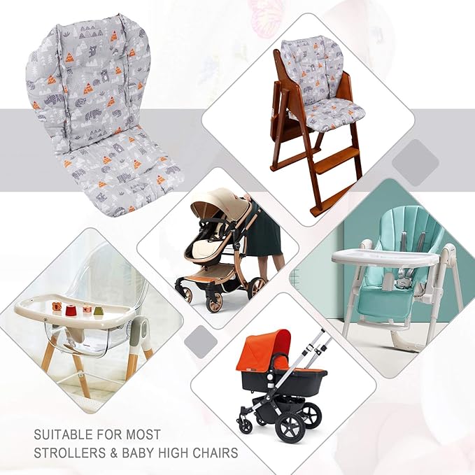 KRIZJUES Baby High Chair Cushion, Thick Pad for Wooden High Chair, Baby Dining Chair Liner Mat (Grey Forest)