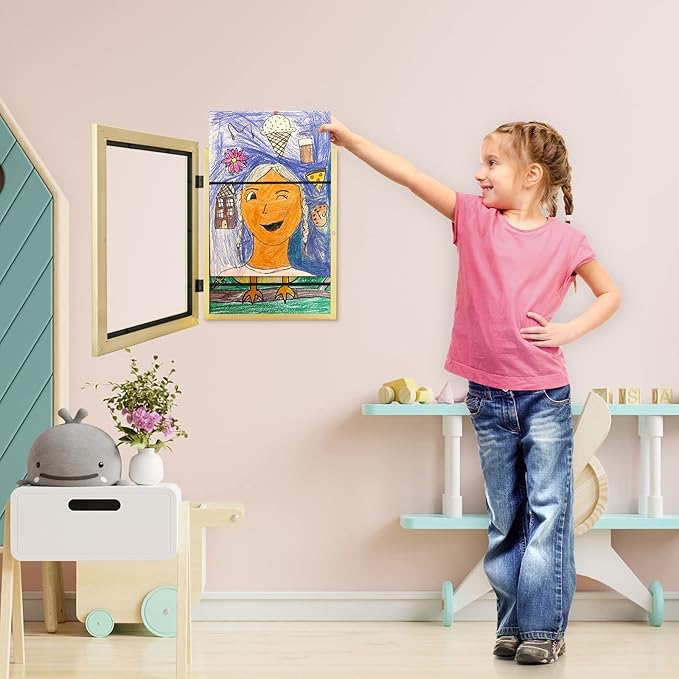 [2Pack] Kids Art Frames, 9x12 Front Opening Kids Artwork Frames Changeable, Gold Artwork Display Storage Frame for Wall, Holds 50 Pcs, for 3D Picture, Crafts, Children Drawing, Hanging Art, Portfolio