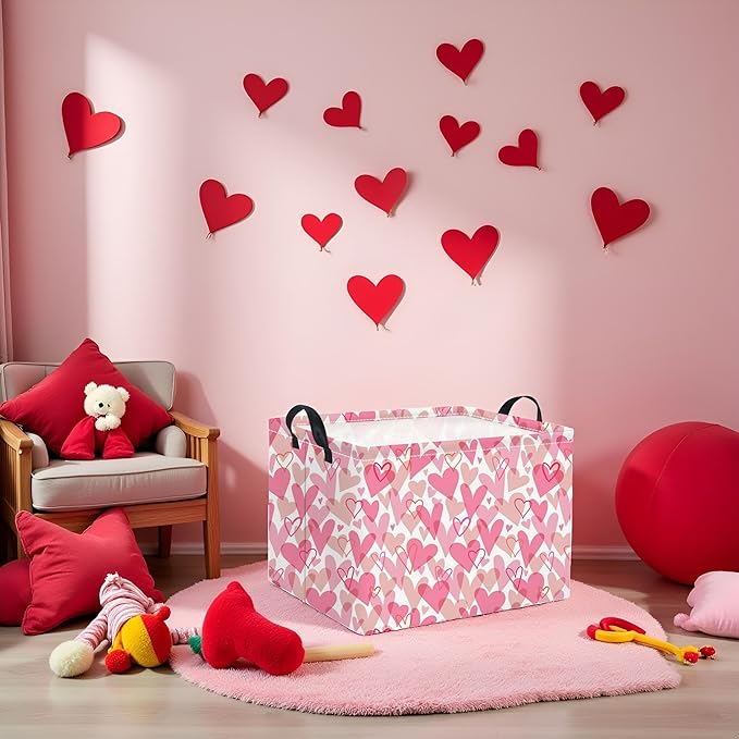 TIBAOLOVER Rectangular Valentines Basket for Women Girls Storage Bin Organizer Box Shelf Room Decor(Romantic Hearts)
