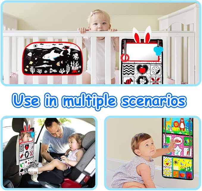 Inbeby Tummy Time/Baby Mirror Toys, Black and White High Contrast Tabletop Mount Baby Newborn Toys 0 3 6 Months Brain Development, Sensory Texture Piano Infant Toys 0 3 6 Months with Squeaker