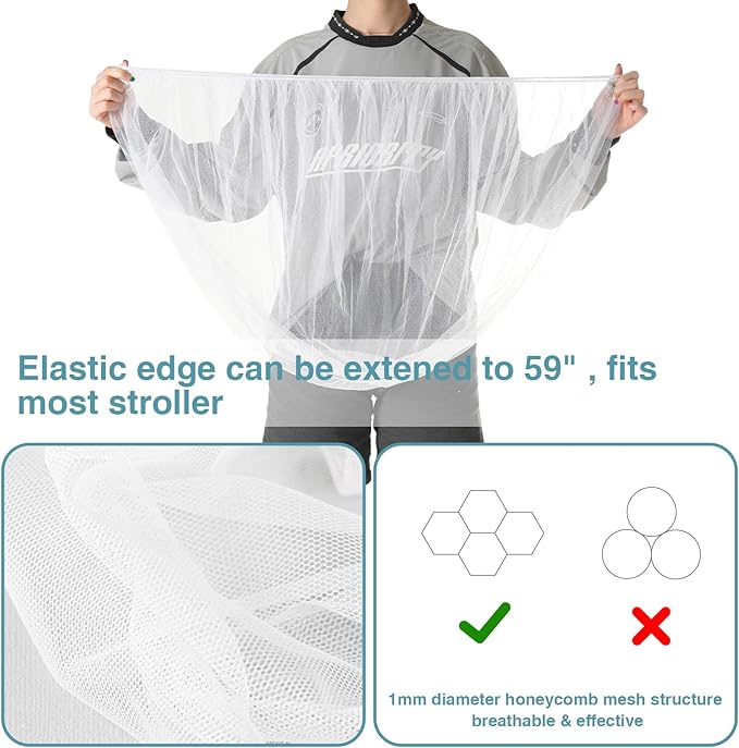 Baby Mosquito Net for Stroller, Perfect Bug Net for Strollers, Bassinets, Cradles, Playards, Pack N Plays and Portable Mini Crib, Baby Insect Netting Cover, White