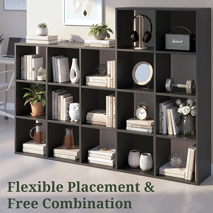 9-Cube Storage Organizer, Black Bookshelf with Open Compartments for Home Office, Modern Bookcase Display Shelf for Living Room, Bedroom & Entryway