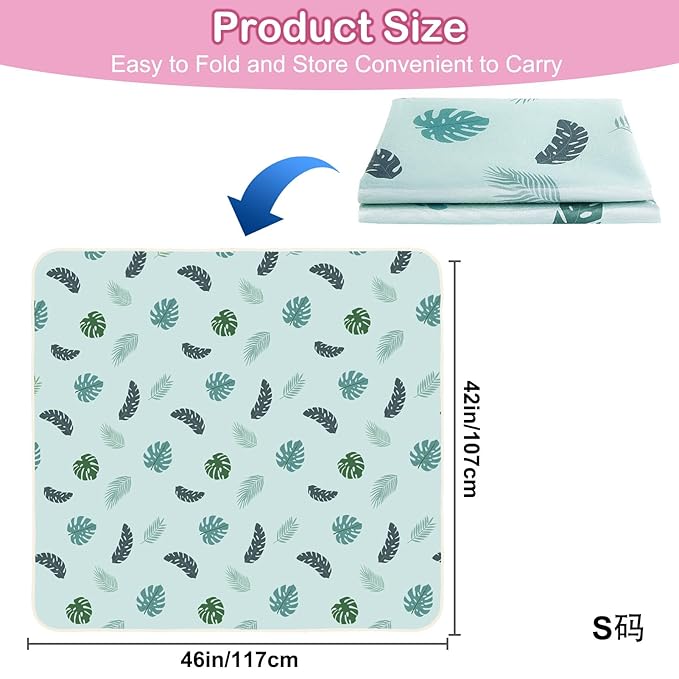 Basumee Splat Mat High Chair Mat Waterproof Baby Play Splat Mat for Under High Chair Food Catcher Highchair Mat for Floor Non Slip Bottom, Blue Leaves, 46x42 Inches