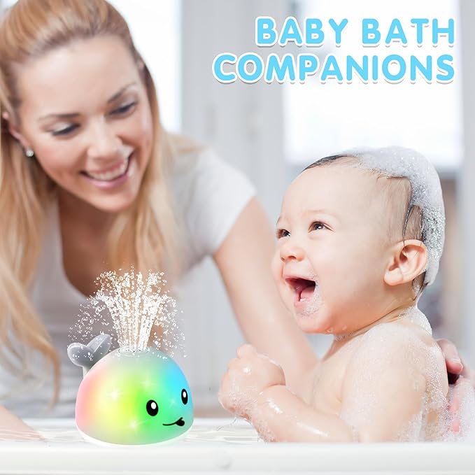 Whale Bath Toy Sprinkler, Light Up Bath Toys for Kids Ages 1-3 Babies 6-12-18 Months, 1 2 3 Year Old Boys Girls Valentines Toddler Birthday Gifts, Bathtub Fountain Pool Water Table Toys