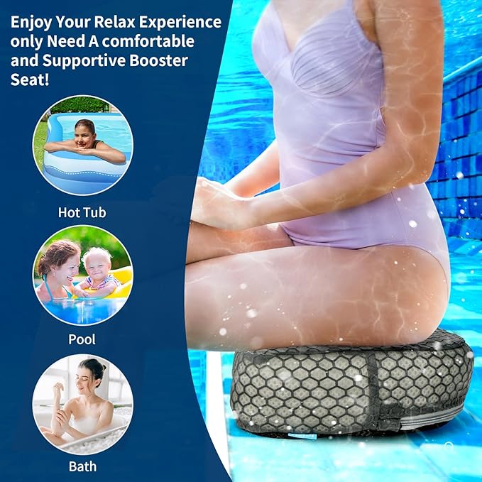 Hot Tub Booster Seat, Weighted SPA Booster Seat Cushion for Adults, 3D Air Mesh Hot Tub Seat Accssories with Non-Slip Micro Dot Bottom,Indoor or Outdoor Quick Dry Hot Tub Pillow (1 Pack-Grey)