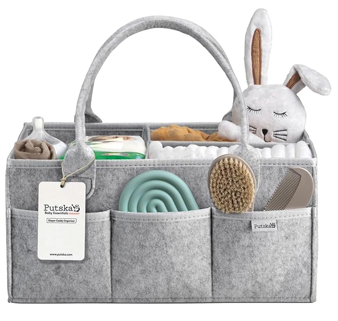 PUTSKA Nursery Storage Basket - Baby Diaper Caddy Organizer for Diaper Station, Newborn Essentials, Baby Shower Gifts and Registry Must-Haves for Boy or Girl