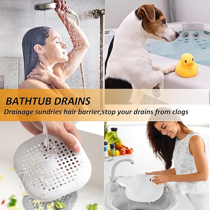 Hair Drain Catcher,Square Drain Cover for Shower Silicone Hair Stopper with Suction Cup,Easy to Install Suit for Bathroom,Bathtub,Kitchen 2 Pack (Sliver Grey Black)