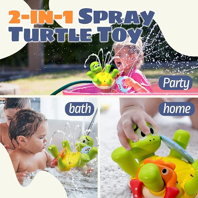 Rechargeable Turtle Baby Bath Toys with 2 Random Bath Bombs, Bathtub Fountain Spray Toy for Baby Toddler with 5 Rings, Pool Water Table Bath Toys for Kids Ages 1-3 4 5 6 Year Old Boys Gifts