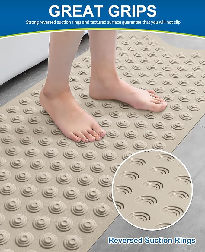 Bathtub Mat Non-Slip Without Suction Cups, 39x16inch Extra Long Bath Mats for Shower Bathroom, Machine Washable Natural Rubber Shower Tub Mat (39x16inch, Brown)