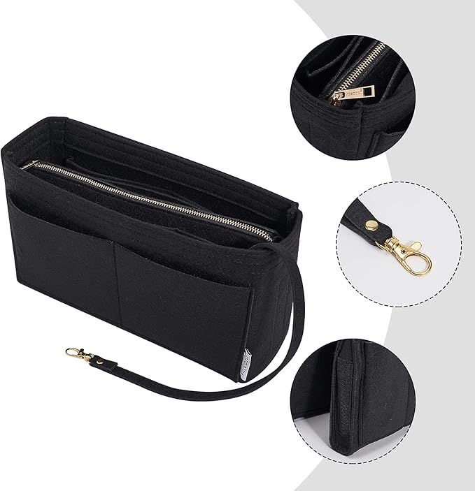 Vercord Felt Organizer Insert For Purse Handbag Tote Bag In Bag Inside Shaper Divider Neo Black Slender Medium