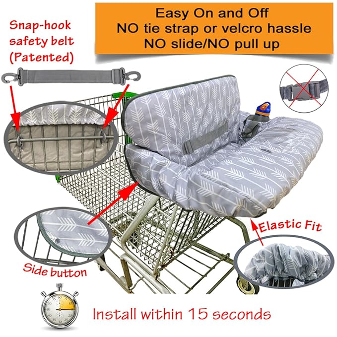 Shopping Cart Cover for Baby and Toddler, Waterproof Grocery Cart and High Chair Cover, Soft Padded Cart Cover for Babies, Universal Fit for Costco, Target and Restaurant High Chairs