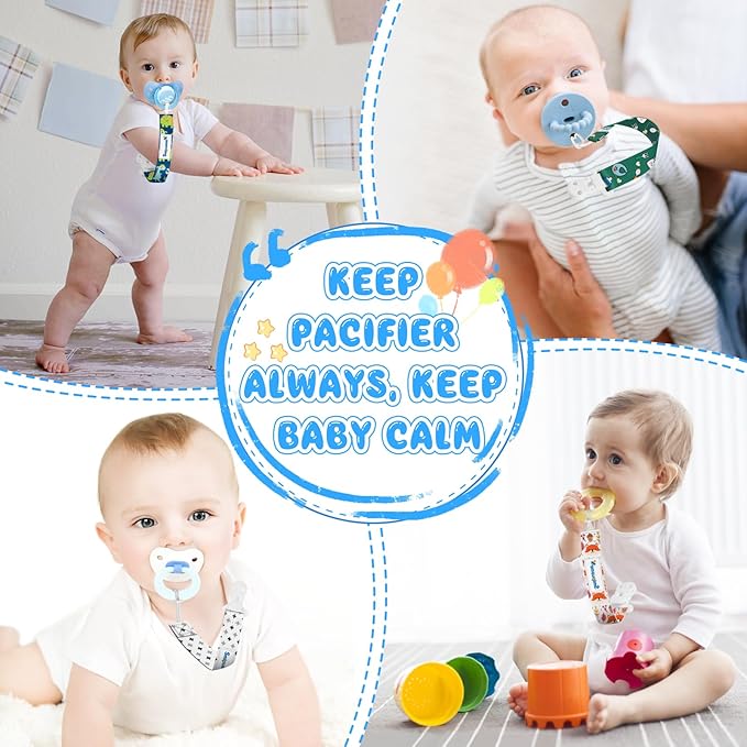 Pacifier Clip for Baby Boys Girl,6 Pack Stylish Binky Clips Strap,Paci Holder with Clips Universal Lightweight Fits Most Pacifiers Teeher Toy Teething Ring Soothie,Baby Gifts(Pure Color)