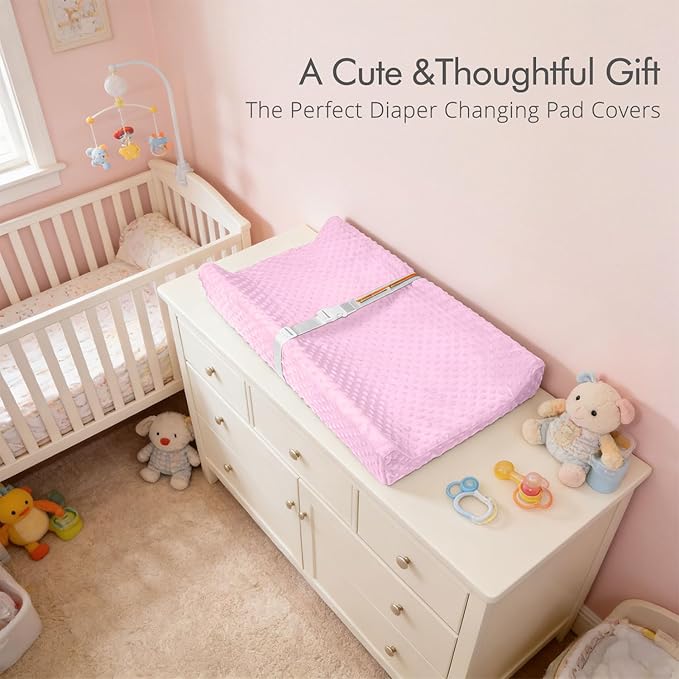 2 Pack Baby Changing Pad Covers, Super Soft Plush Dot Diaper Changing Table Covers Fit 32x16 Inch Changing Table Pad for Baby Boys & Girls