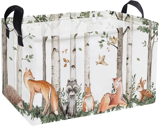 Essme Rectangular Animal Baskets,Kids Storage Box,Cute Basket for Kids with Handles for Room Decor, Book Bins,Shelf Basket.(Tree trunk animals)