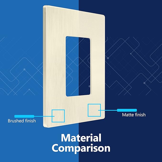 LIDER Brushed Finish Decorator Switch Cover, Screwless Wall Plate, Mid-Size 1-Gang 4.88" x 3.11", Unbreakable Polycarbonate Thermoplastic, UL Listed, LSWP-31M-BLA10P, Brushed Light Almond, 10 Pack