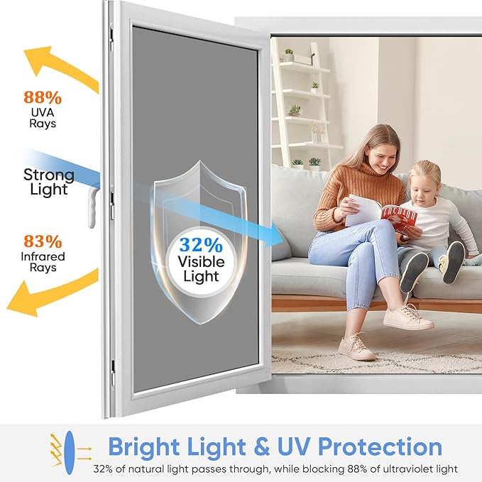SUNBABY One Way Privacy Film Heat & UV Blocking, Static Cling No Glue Renter Friendly Cover for Home Bedroom, Office & Sliding Glass Door, 35.4 x 78.7 Inch with 3 Tools, Silver