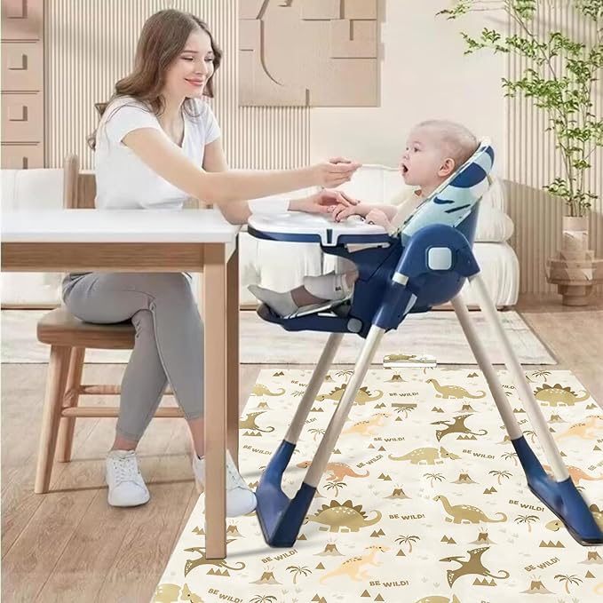 Insular Baby Splat Mat for Under High Chair/Arts/Crafts, Anti Slip and Waterproof Splash Mat for Floor, Portable Picnic Mat, 51x51 Inch, Dinosaur