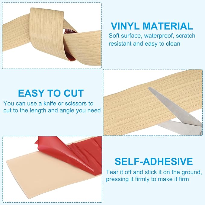 PATIKIL Self Adhesive Floor Transition Strip 10 ft x 2" Vinyl Flat Divider Flooring for Joining Floor Gaps Carpet Transition Floor Tiles, Oak