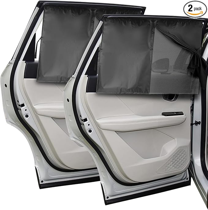 Hbxdeco 2PCS Car Window Shades, Magnetic Rear Side Window Car Sun Shades for Heat & UV Protection, Breathable Double Layer Window Sunshade, Auto Privacy Window Curtains for Baby