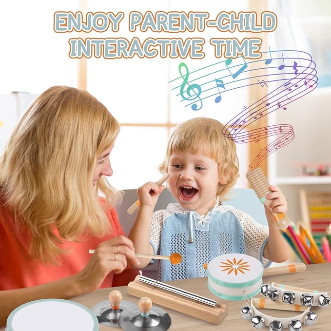 Baby Musical Instruments - Montessori Musical Toys for Toddlers 1-3, Wooden Percussion Instruments Set, Kids Preschool Educational Music Learning Toys, Birthday Gifts for Boys Girls (Neutral)