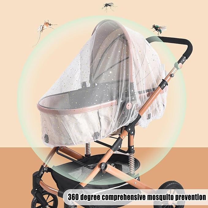 BQSAZHYJ Mosquito Net for Stroller,Baby Pram Net Portable Star Print Stroller Netting Cover Perfect Bug Net for Strollers,Bassinets,Mini Crib,Cradles and Playards (White Star), yecwz002