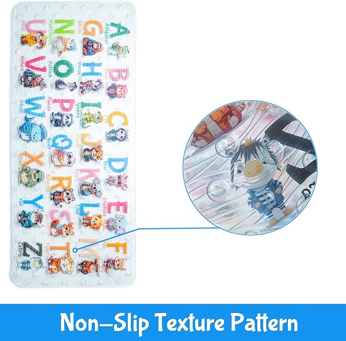 ShineCozy Cartoon Kids Bath Mat - Non Slip Bathtub Mat 35x16 Inch XL Large Size Tub Mats Anti Slip Shower Mats for Bathroom Floor (Ships) (Animals)
