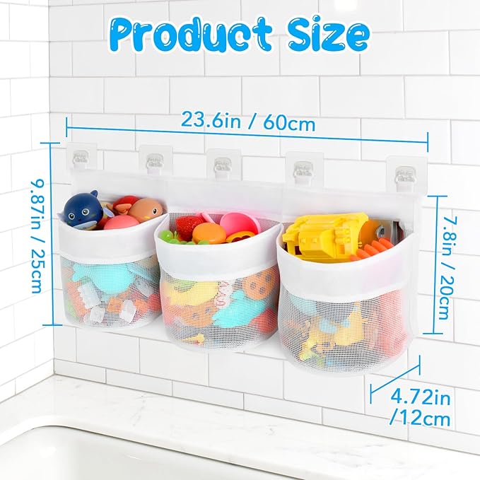 Bath Tub Toy Storage Organizer, Bathtub Toys Storage, Baby Bath Toy Organizer for Tub, Kids Toy Net Storage, Shower Basket Accessories Bath Toys Holder for Tub (White)