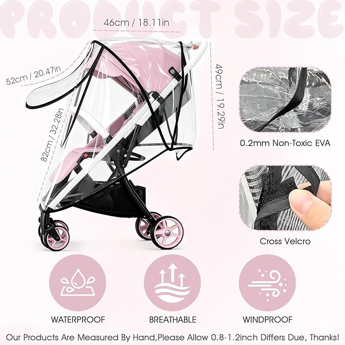 EVA Stroller Rain Cover, No-Zip Waterproof Stroller Cover - Food Grade Material, Breathable Baby Travel Weather Shield for Most Single Strollers & Joggers, Black