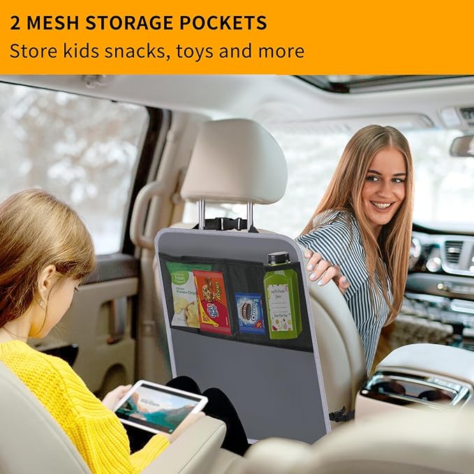Zecirl 2 Pack Kick Mat Backseat Protector,Back Seat Cover for Kids,Car Seat Back Protectors with 2 Pocket Storage Organizer for Car, SUV, Minivan or Truck Seats (Grey)