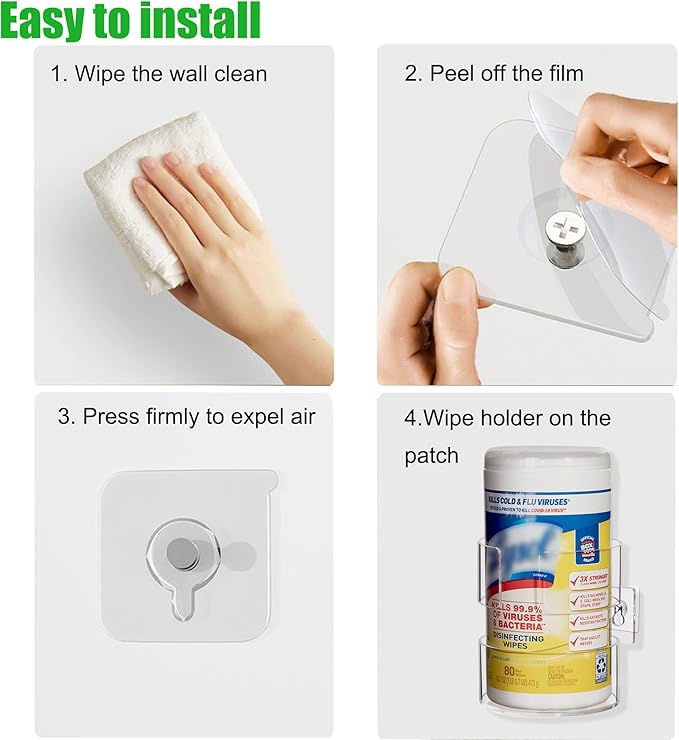 Wall-Mounted Wipes Holder for Cleaning Wipes, Acrylic Wipe Container Holder Rack for Wall - Easy Installation, Idea for Kitchen, Bathroom, Office, School, Clear (4.33" L x 4.72" W x 5.51" H)