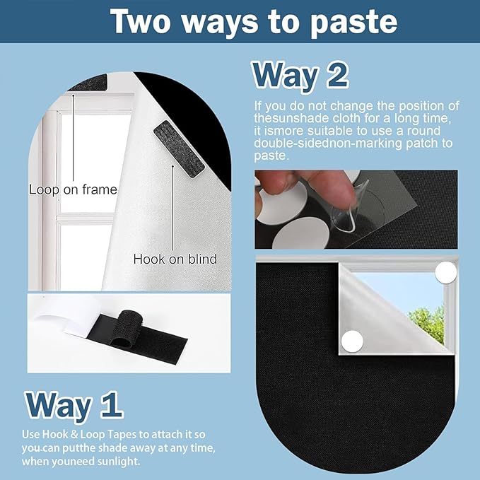 100% Blackout Window Cover, 138" x 57" Portable Ttravel Blackout Shades for Window,No Drill Temporary Cuttable Blackout Curtains for Bedroom, RV, Nursery,Media Room, 420D Fabric, 20 Loop Tapes