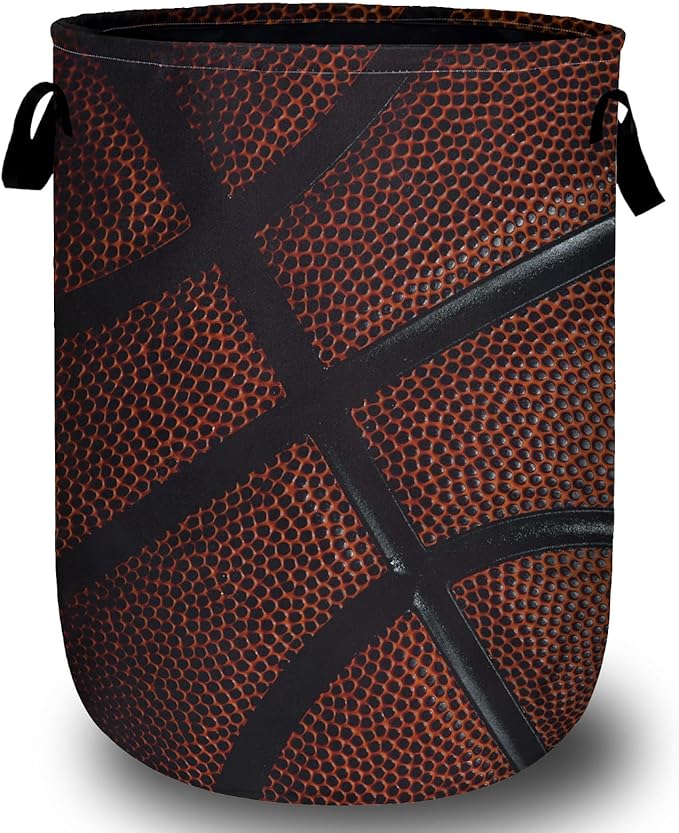 Basketball Texture Laundry Basket, Sport Ball Laundry Hamper Collapsible Oxford Cloth with Handle Clothes Toy Storage Bin for Bathroom Laundry Room Bedroom 15.7 X 20 Inch