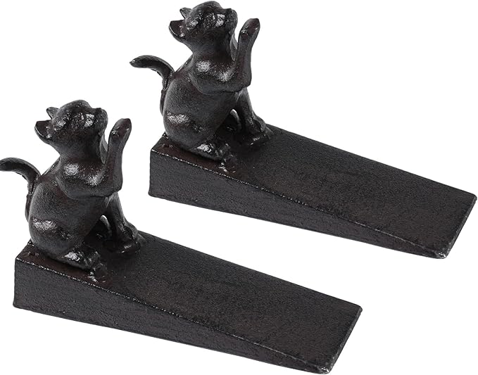 Notakia Cat Door Stopper Heavy Duty Rustic Cast Iron Cute Door Stopper Decorative Door Stop Vintage Metal Door Wedges for Home Office Commercial Industrial Use (Black Cat, 2Pack)