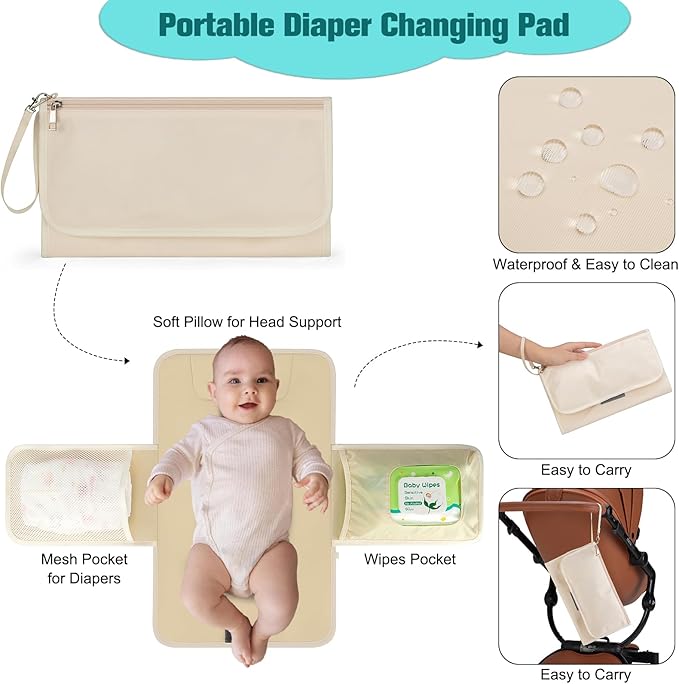 Diaper Bag Backpack,BAGPARKK Multi function Baby Bag with Portable Changing Pad, Pacifier Holder,Waterproof Diaper Bags with USB Charging Port,Anti-Theft Travel Backpack for Mom, Dad, Newborn (Beige)